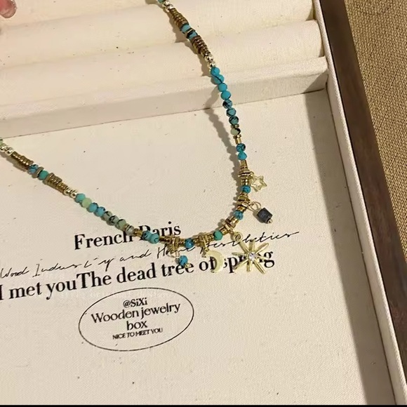 Bohemian Layered Beaded Necklace – Turquoise Stone & Charm Accents - Picture 8 of 15